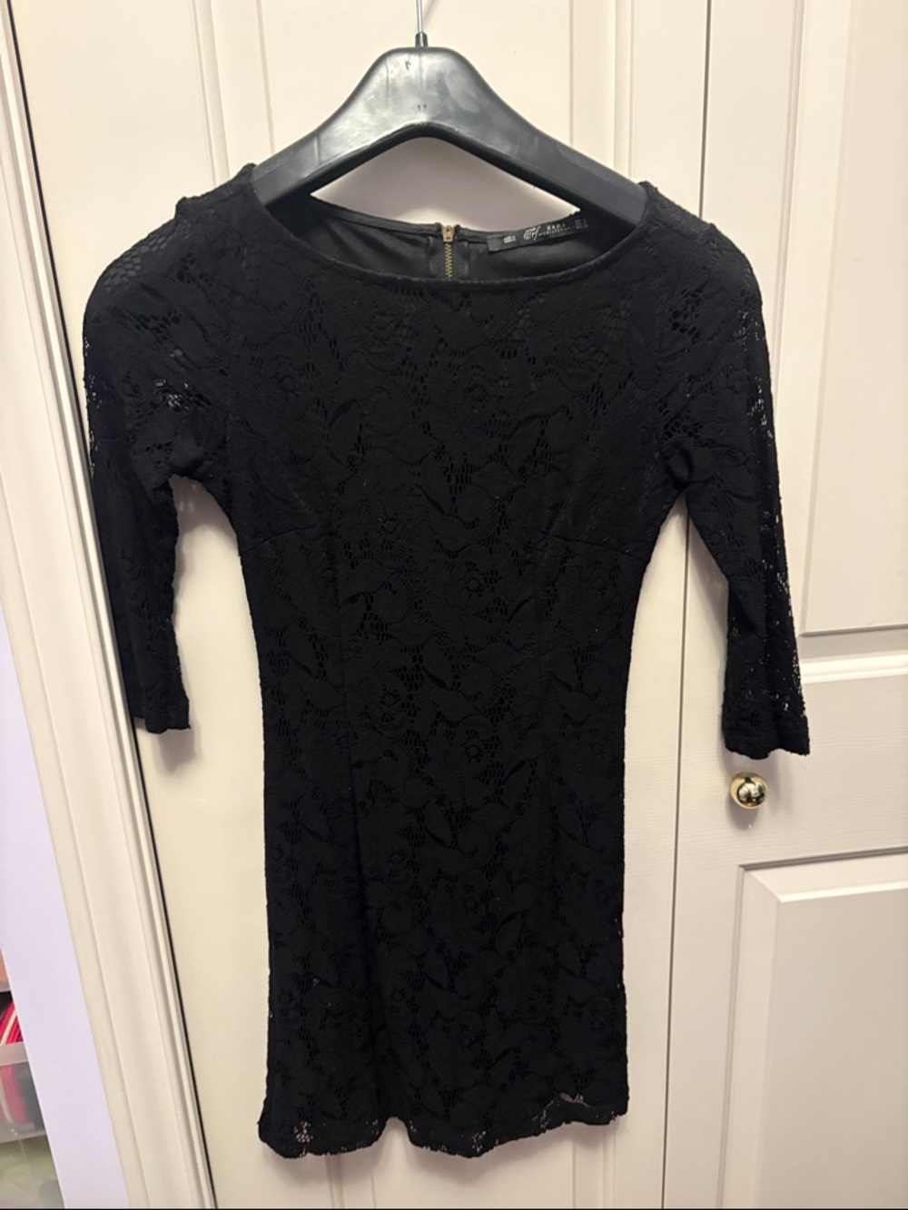 Zara Black Lace Mini Dress with 3/4 Sleeves